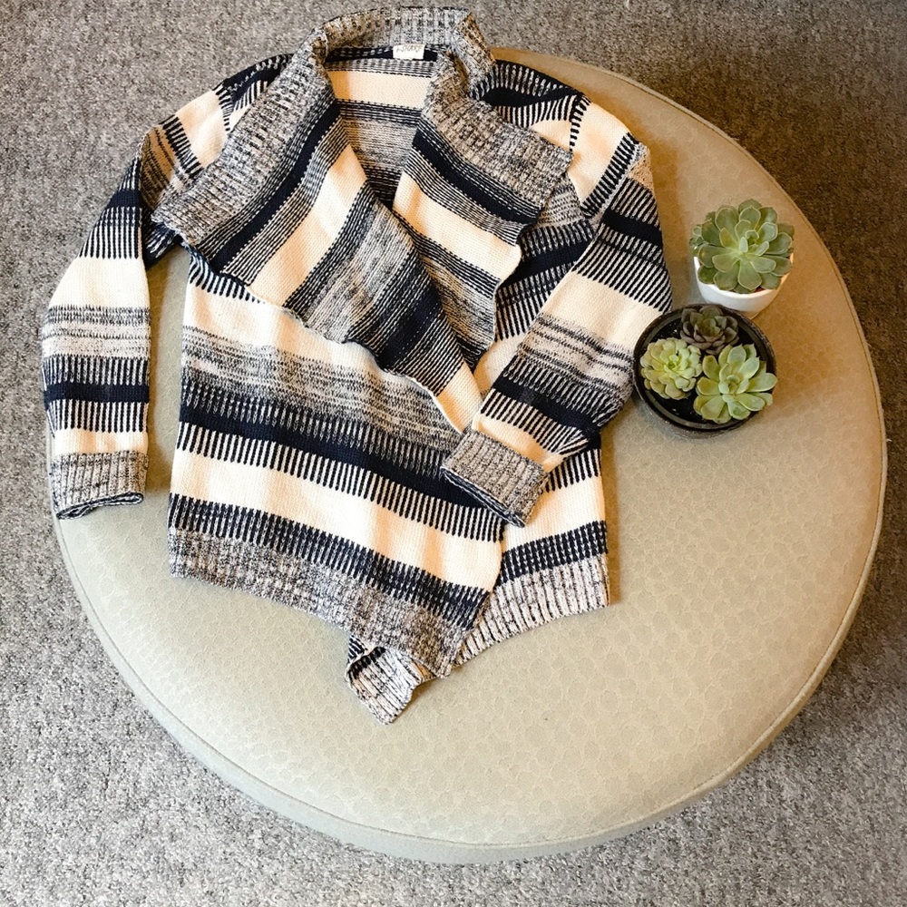 Navy blue and white striped cardigan